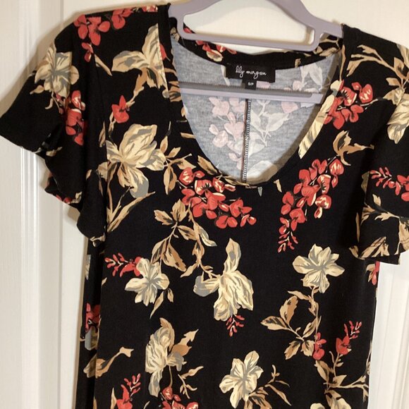 Lily Morgan Floral Mini Dress Size S/P Flowy Stretchy Business Casual Loose Fit - Picture 2 of 9